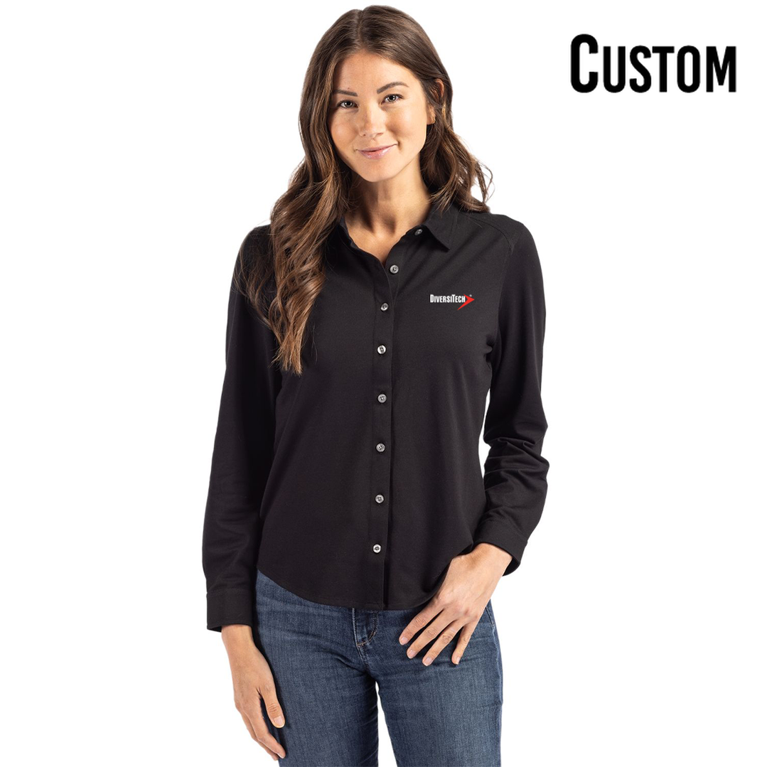 DiversiTech Cutter & Buck Advantage Tri-Blend Eco Soft Pique Long Sleeve Knitted Ladies Button Up