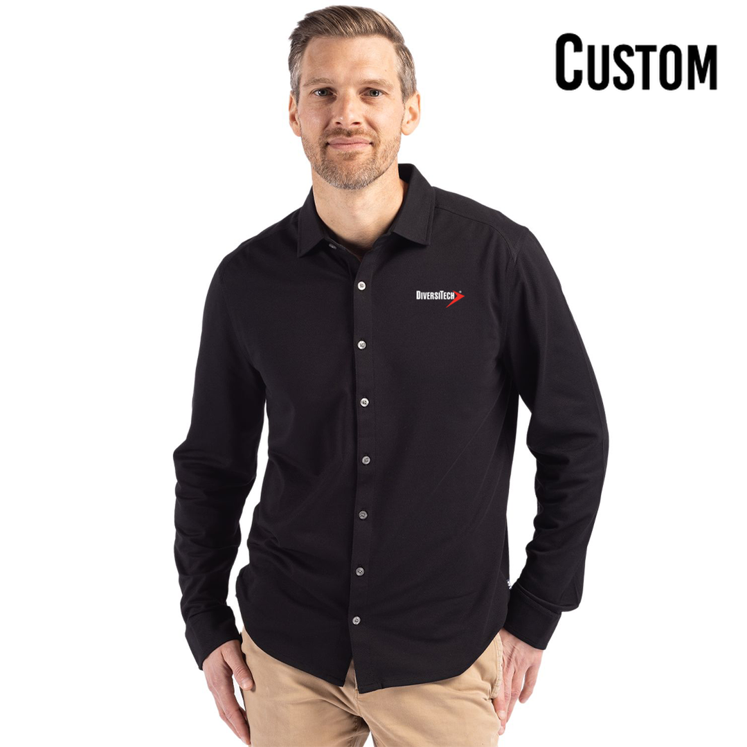 DiversiTech Cutter & Buck Advantage Tri-Blend Eco Soft Pique Long Sleeve Knitted Mens Button Up